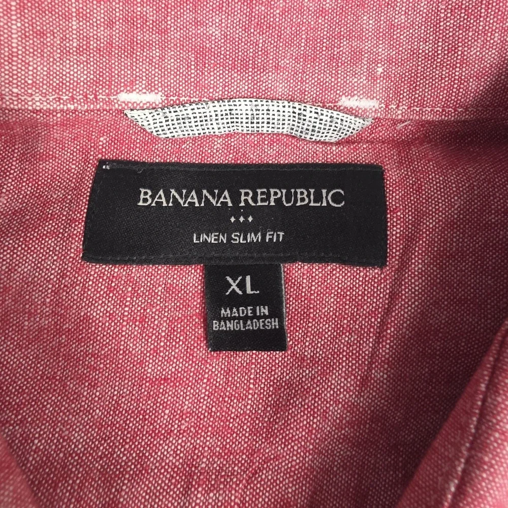 Banana Republic Linen Shirt Mens XL Pink Short Sleeve Button Up Beach Cotton
